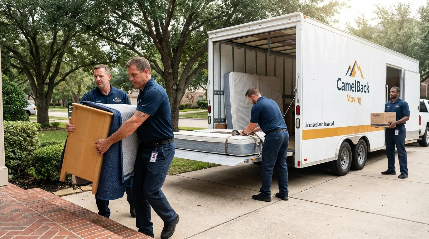 Crew loading residential truck for cross-state move from Eastport, ME