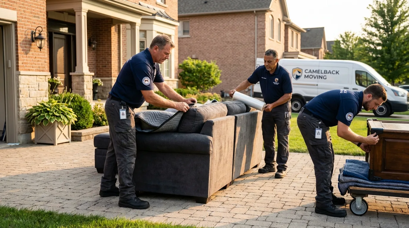 Large estate moving crew wrapping furniture in Eastport, ME